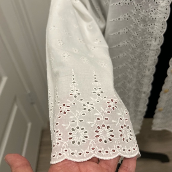 J Jill White Eyelet Lace Button Up Top Blouse Cotton XL NWT Cotton Cottagecore - Picture 3 of 13